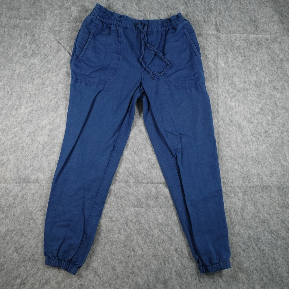 Fat Face Pants Women 4 Blue Linen Blend Elastic Waist Jogger Lagenlook Beachy